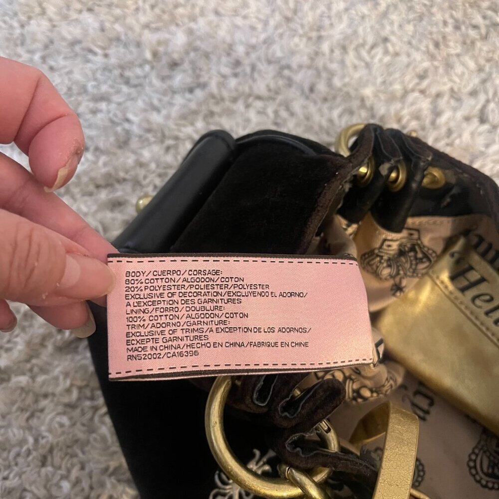 Juicy Couture P&G “Once Upon a Time” Royal Juicy Daydreamer Black Velour Hobo - Picture 14 of 16
